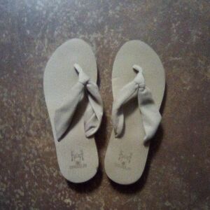 Khaki Flip Flops with Knot Detail